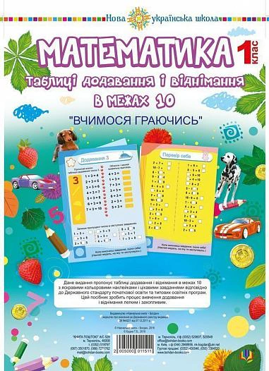 Математика. 1 клас. Таблиці додавання і віднімання в межах 10